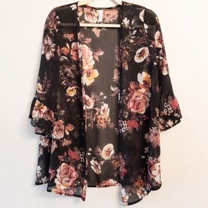 Xhilaration Floral Bell Sleeve Kimono Cardigan